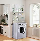 FLOWCASA Waschmaschinenregal, Toilettenregal aus Metall - 3-stufiges Badregal mit Handtuchstange, Überbau für Waschmaschine & WC, Stabiler Badezimmer-Organizer, Raumsparend & vielseitig, Weiß