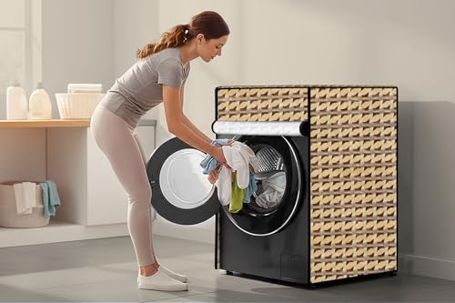 Image of Stylista Washing Machine Cover Compatible for Bosch 6 kg 5 Star Inverter Fully Automatic Front Loading Washing Machine WLJ2016WIN Symmetric Pattern Beige