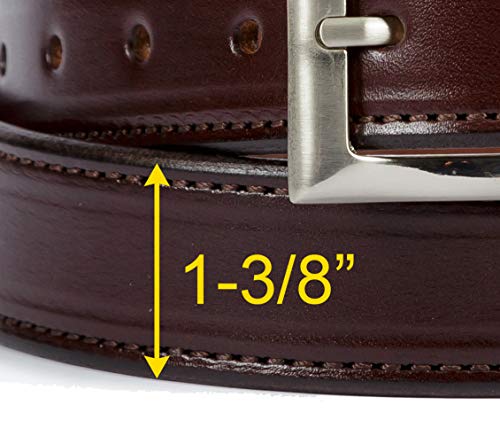 Dark Brown Dress Belt, Single Stitching, 100% Bridle Leather, 1-3/8" Wide, Square Buckle, Amish Made in Lancaster PA4