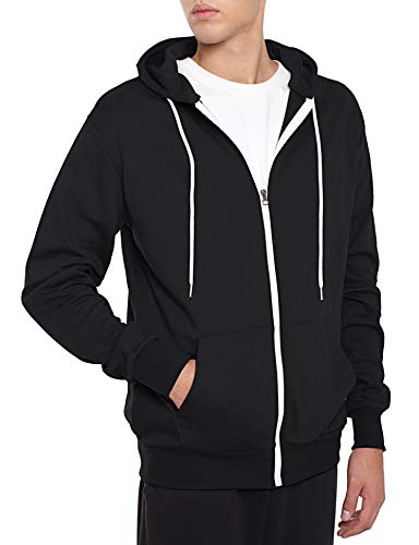 Ohoo Mens Slim Fit Long Sleeve Lightweight Zip-up Hoodie With Kanga Pocket/DCF002-BLACK-M