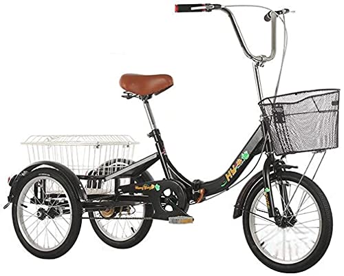 Triciclo para adultos plegable de 3 ruedas, con canasto para compras, paseos y picnic, tipo cruiser, 16" y 20", frenos delanteros y traseros tipo caliper, marco de aluminio y acero al carbono miniatura 1