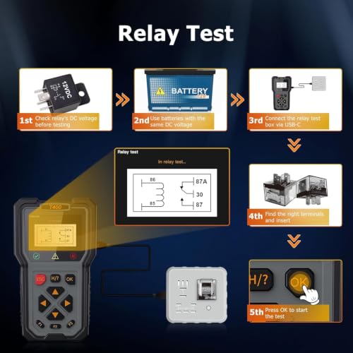 Image of T400 OBD2 Scanner 4 in 1 Car Diagnostic Tool, Code Reader with Live Data, Injector and Relay Tester
