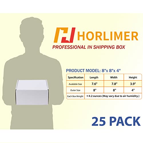 Image of HORLIMER 8x8x4 inches Shipping Boxes Set of 25, White Corrugated Cardboard Box Literature Mailer