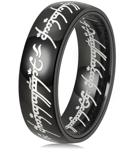 DURSI Men's Spinner Fidget Ring for Anxiety Lord of The Rings Ring for Men Women Stainless Steel Gold Ring (Black, 8)