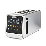 GEEPAS 5-in-1 DIGITAL 4 Slice Long Slot Toaster | Stainless Steel Housing, Extra Wide Slots LED Display & Timer | 6 Browning Level Cancel Defrost & Reheat Function Removable Crumb Tray | 1450W Silver