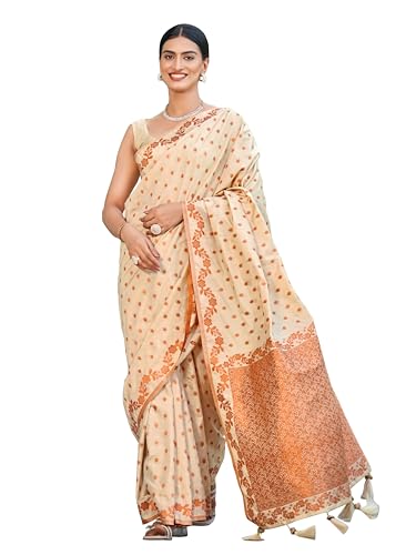 Image of MANOHARI Women's Trendy Banarasi Satin Silk Woven Saree with Heavy Jacquard Work, Elegant Design for Women with Lace Border Unstitched Blouse Piece for Weddings & Festive Occasions