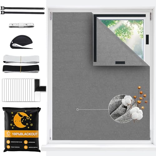 100% Blackout Curtains for Bedroom, [Upgraded] Cotton Black Out Window Cover, No Drill Sticky Blackout Shades for Travel, Portable DIY Window Blinds for Nursery, Media Room, RV, Skylight Dorm 118x59in
