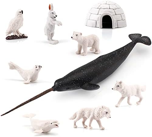 GAICOM Arctic Polar Animals Model Playsets 9 PCS Narwhals Arctic Rabbit Polar Bear Action Figure Toys for Boys Girls Kids