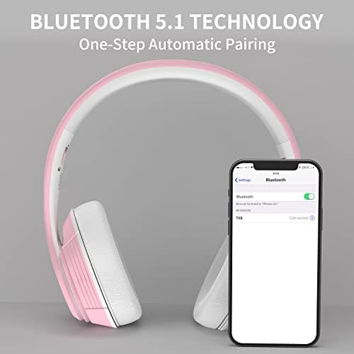 Riwbox TX8 Touch Control Bluetooth Headphones Over Ear, Matte Finish Premium Wireless Foldable Headphones with Mic TF Card Slot for Mobile/TV/PC/Home Office (Pink)