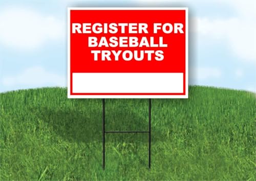 Register for Baseball Tryouts Red Yard Sign 18x24 with Stand
