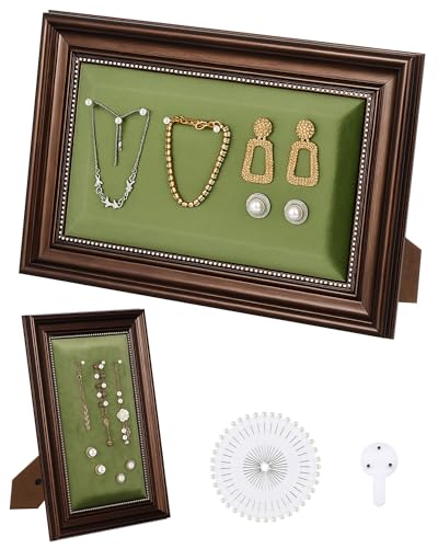 Wonderjune Vintage Jewelry Display Stand Necklace Earring Ring Holder 11.8 x 7.9 Inch Jewelry Tray Storage Photograph Prop Photo Frame with Green Velvet Backing for Selling Vendors Boutique Women Gift