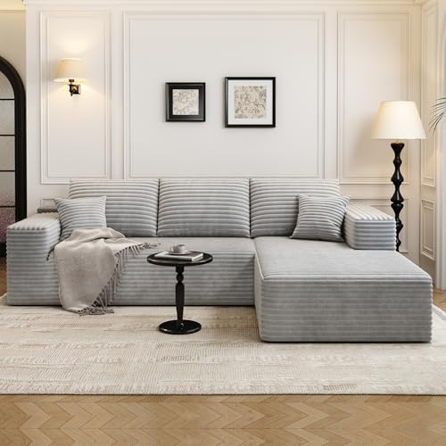Image of 107.5 inch Cloud Modular Sectional Sofa Couch with L-Shape Chaise,Modern Minimalist Upholstered Couches for Living Room Bedroom,Deep Seat Corner Couch,No Assembly Required (Grey,Right Facing Chaise)
