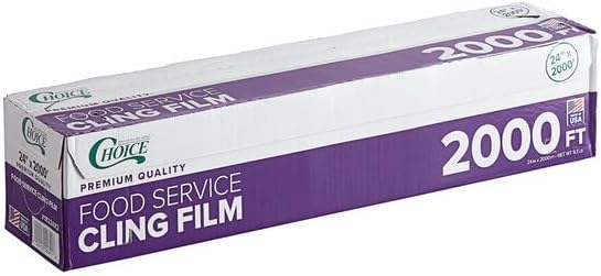 Commercial Foodservice Plastic Wrap with Serrated Cutter – Standard Duty Cling Film Roll for Restaurants & Kitchens – Available in 24" x 2000', 18" x 2000', and 18" x 3000 (24" × 2000')