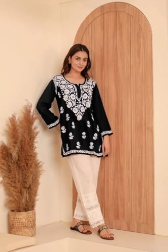 Image of Sidhidata Women Rayon Regular Stylish Kurti with 3 /4 Sleeves & Beautiful Neck Embroidery Ideal for Casual Office Wear & Everyday Comfort (Kurti Angell)