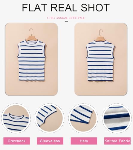 Image of Dokotoo Tank Top for Women 2026 Striped Casual Crewneck Sleeveless Lightweight Sweater Vest Knit Summer Clothes