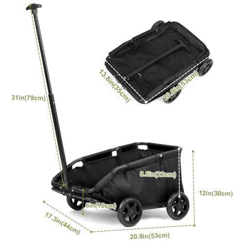 Mini-Hundewagen für Mini-Haustiere, faltbarer multifunktionaler Einkaufswagen mit ausziehbarem Ziehgriff, Doggie Wagon eingebautem Kissen und Sicherheitsseil mit Aufbewahrungstasche (Schwarz)