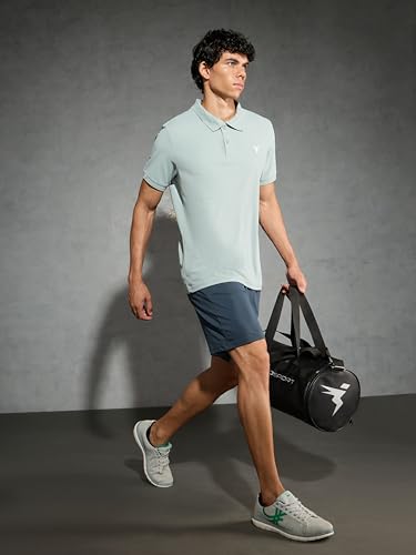 Image of TECHNOSPORT Men's Solid Slim Fit Polo Collar T-Shirt MATPIQ Half Sleeve Button Polyester for Gym Running Workout UPF50+ Anti Odour