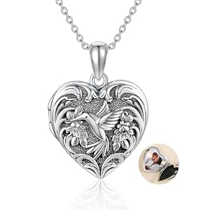 Herz Medaillon mit Kolibri Vogel, 925 Vintage Silber, Klappmedaillon | Schmuck-Halsketten