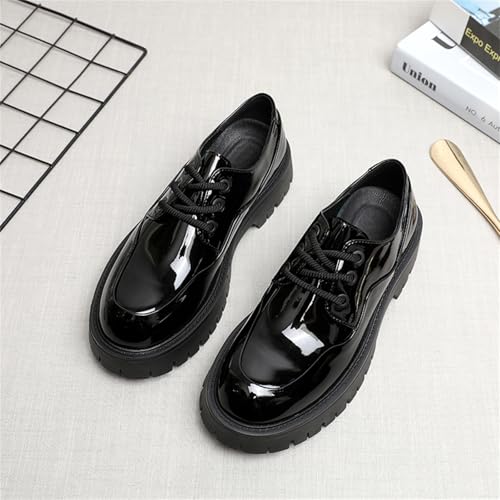 Men's Black Patent Leather Lace-Up Platform Oxfords Shoes Round Toe Chunky Lug Sole Soft Bottom Non-Slip Heightening Dress Derby Shoes for Business Office Casual Wedding Party2
