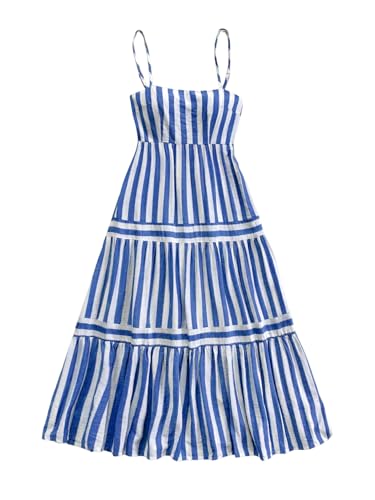 SHENHE Women's Summer Striped Smocked Spaghetti Strap Ruffle Tiered Flowy