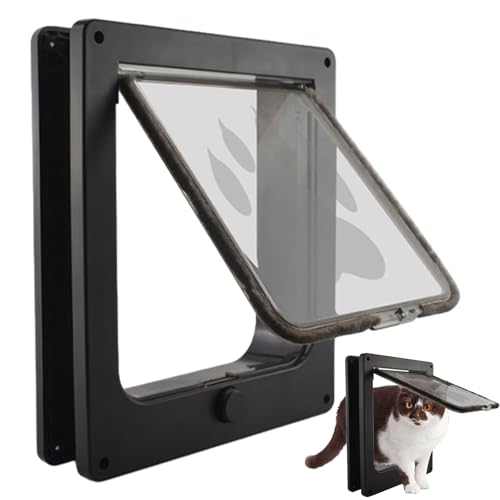 Puerta de ventana para gatos – Seguridad magnética con cerradura de 4 vías – Puerta interior deslizante de vidrio para gatos – para gatitos pequeños, medianos, interiores, pared, apartamento, sala de