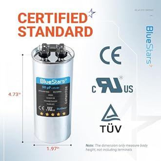 [UL Certified] BlueStars 50 uF MFD ± 5% 370-440 VAC CBB65 Volt Motor Run Round Capacitor - Compatible for AC Condenser Straight Cool or Heat Pump Conditioner