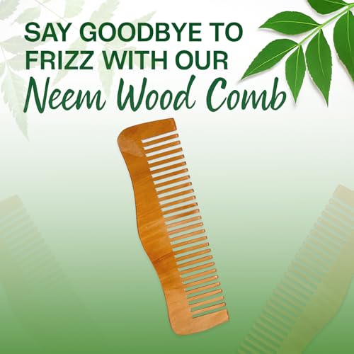 Image of COMBELLE Premium Neem Wood Comb - Eco-Friendly, Oil-Treated Anti-Hairfall & Frizz Control Comb for Men, Women, & Kids - Natural Wooden Comb for Healthy Hair, Dandruff Control, and Scalp Massage (NEEM COMB-6)