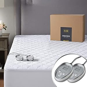 Hyde Lane Dual Control Heated Mattress Pad King Cotton, Quilted Electric Bed Warmer with 20 Heat Settings & Auto Shut…