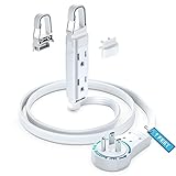 Maximm 360° Rotating Flat Plug Extension Cord with a Removable Hook, White Extension Cord 1 ft (16 Gauge) UL Certified