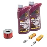 Wartungspaket Öl 2L + Ölfilter + Zündkerzen für Kawasa ki EL 250 EL 252 EL250B EL250E EL250F Baujahr 1988-2003 ...