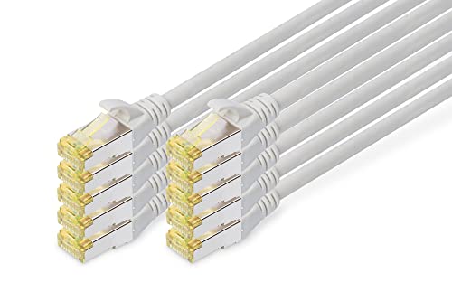 Digitus LAN Cable Cat 6A - 0.5m - 10 Pieces - RJ45 Network Cable - S/FTP Shielded - Compatible with Cat-6 & Cat-7 - Gray