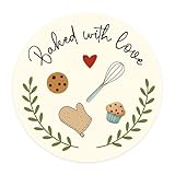 120 X Baked with Love Stickers – 1.6 Inch Round Baking Labels – Homemade Kitchen & Sourdough Packaging...