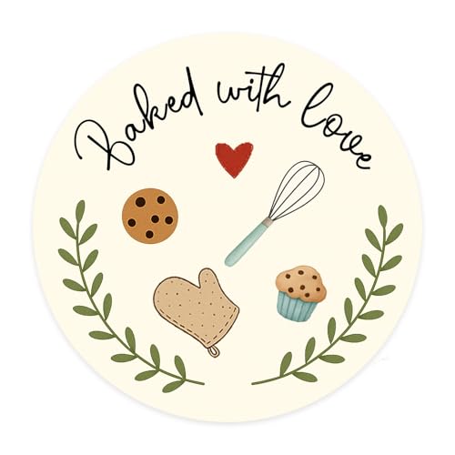 120 Pack Baked With Love Stickers, Round Baking Labels For Cookies, Sourdough Bread & Homemade Treat Packaging, Bakery & Small Business Sealing Stickers For Gift Bags, Boxes & Jars, 1.6'
