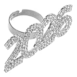 GAROZATION Anillo Abierto Ajustable 2026 para Mujer Números y Gemas de Imitación Anillo de Declaración Vintage Plateado Joyería de Moda para Uso Diario y Eventos