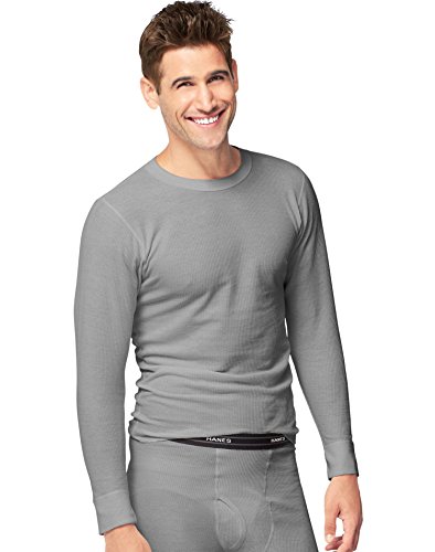 Hanes Men's Big Red Label X-Temp Thermal Long Sleeve Crew Top, Heather Grey, Medium