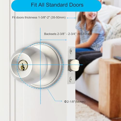Winbay Door Lock Set with Key, Brass Cylinder Door Locks, Keyed Entry Door Handle, Interior and Exterior Entrance Door Knobs in Solid Stainless Steel, for Front Door, Bedroom, Bathroom, Satin Nickel - 5