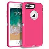 MXX iPhone 8 Plus Heavy Duty Protective Case with Screen Protector [3 Layers] Rugged Rubber Shockproof Protection Cover for Apple iPhone 7 Plus - iPhone 8 Plus/Apple Phone 8+ (Pink/White)