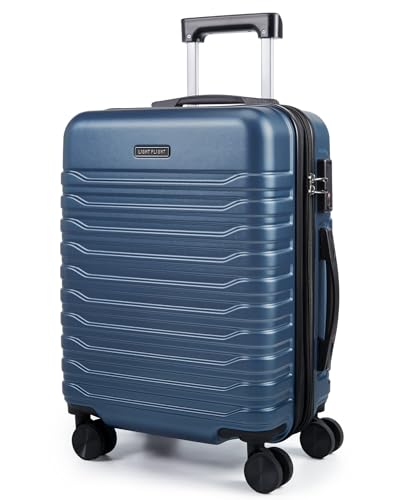LIGHT FLIGHT Expandable Carry On Luggage 22x14x9 Airline Approved with Double Spinner Wheels, 20 Inch Lightweight Hard Shell Rolling Suitcases with TSA Lock, Blue