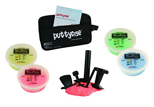 Cando - 339221 CanDo 10-2828 Puttycise Theraputty with Bag and Putties, 4 x 6 oz, Yellow-Blue, 5-Tool Set