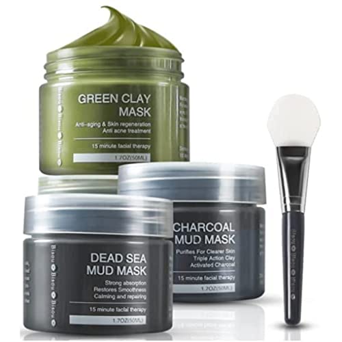 Bisou Bisou Bisou Clay, Dead Sea Mud & Charcoal Gel Face Mask Trio With Applicator, Deep Cleansing Clay And Mask Applicator, Facial Therapy Ph Balanced Hypo-Allergenic #TOP7