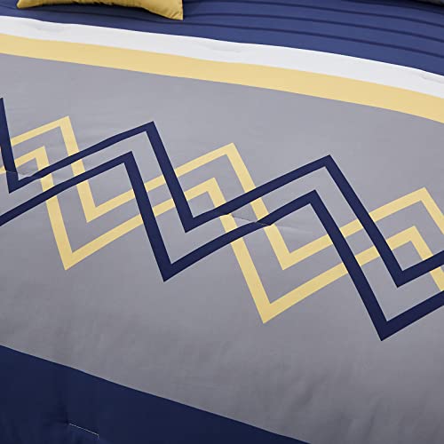Enuullao Patchwork Stripe Comforter Set King Size, 6 Pieces Bed In A Bag,Gray And Blue Patchwork Striped Comforter And Sheet Set,All Season Bedding Set(Gray/Blue,King) #TOP4