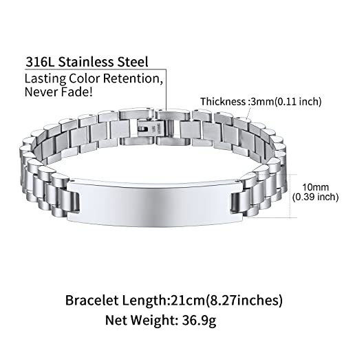 Custom Bracelet for Men - Personalized Gifts for Him Her, Customized Picture, Name & Text Engraved Stainless Steel ID Bracelet Wristband Jewelry Valentines Day Father's Day Gift2