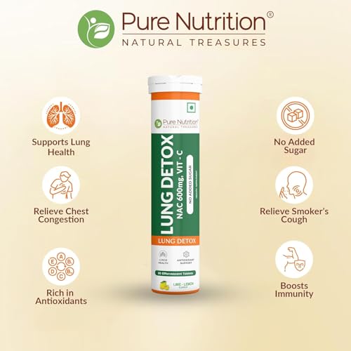 Image of Pure Nutrition Lung Detox 80 Effervescent Tablets (20x4) | (Lemon Flavor) With N-Acetylcysteine 600mg and Vitamin C | Removes Tar & Support Respiratory Health