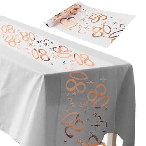 ddckj Happy Birthday Table Runner 28 cm x 10 m 80th Birthday Table Cloth Rose Gold Table Decorations for Men and Women Anniversary Celebrations Banquets Parties
