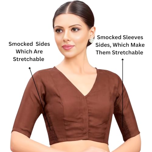 Image of Studio Shringaar Women's Cotton Stretchable (Smocked) Readymade Saree Blouse