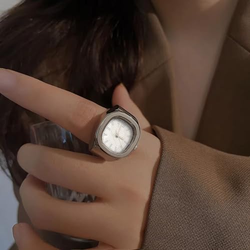 Image of Shocknshop Analog Fashion Stainless Steel Square Silver Ladies Ring Watch for Women -W165