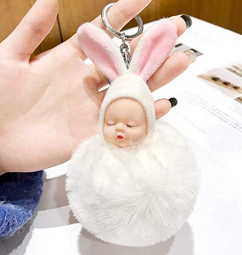 Preisvergleich Produktbild RKZM Weiß Schlafende Puppe Schlüsselbund Niedlicher Cartoon-Haar-Ball Auto Schlüsselbund Plüschtasche Anhänger Weiblicher Multifunktionsautoschlüsselanhänger