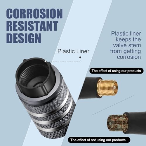 Tire Valve Stem Cap Cover - (5 Pack) Tire Air Cap Metal with Plastic Liner Corrosion Resistant Leak-Proof Rock and Roll for Car Truck Motorcycle Bike Grey - Thumbnail 2