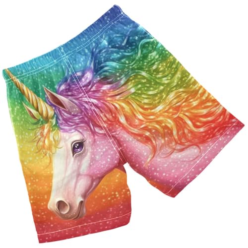 Pigsaly Boys' Swim Board Shorts Colorful Rainbow Unicorn Glitter Boy's Swim Trunks Kids Swimwear M2