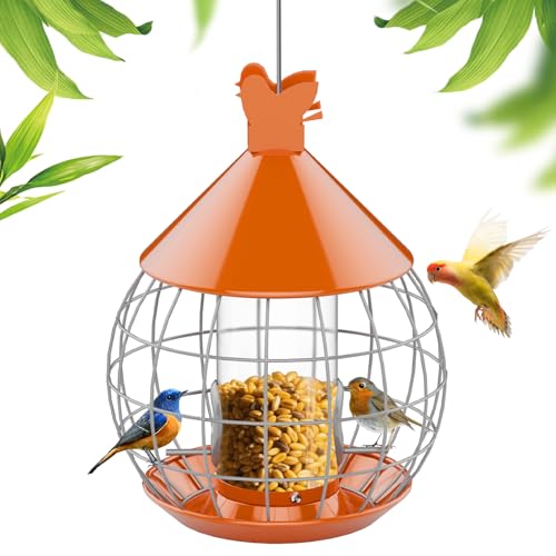 Caged Bird Feeder Squirrel Proof,Large Hanging Metal Bird Feeder for Outdoor,Easy to Fill & Detachable Cleaning,Attract Small Wildbirds,Wrens Finches Chickadee